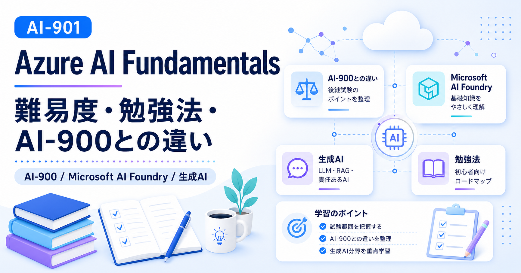 AI-901の難易度は？Azure AI Fundamentalsの勉強法・AI-900との違いを解説のアイキャッチ画像